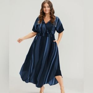 Bloomchic Blue Striped Dolman Sleeve Pocket Shirred Wrap Dress Size 1x 14/16 NWT